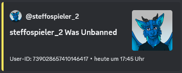 Ein Screenshot von Marodas, der anzeigt, wenn ein Mitglied entbannt wurde.