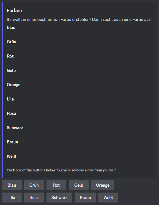 Ein Screenshot einer Farbauswahl, die mit dem Modul für auswählbare Rollen erstellt wurde.