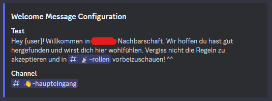 Ein Screenshot aus Discord, der ein Beispiel dafür zeigt, wie die Konfigurationsanzeige aussieht.